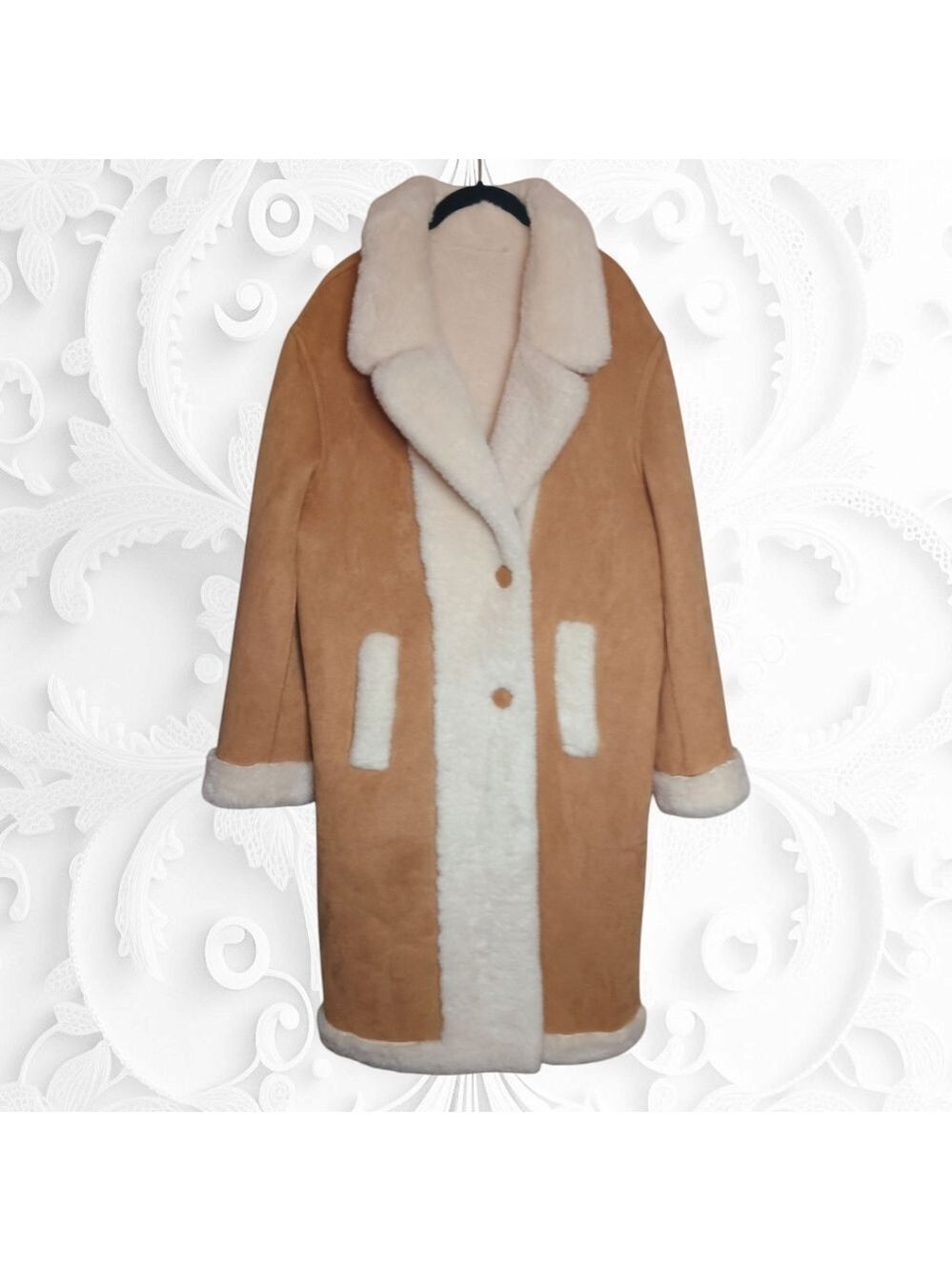 LoveShackFancy Arlington Suede Paneled Faux Shearling Coat - Picture 7 of 10